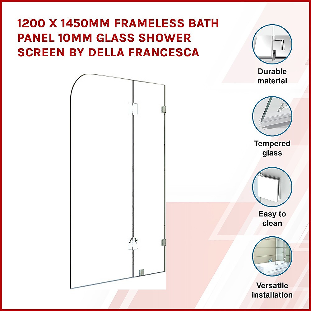 1200 x 1450mm Frameless Bath Panel 10mm Glass Shower Screen Chrome Finish By Della Francesca