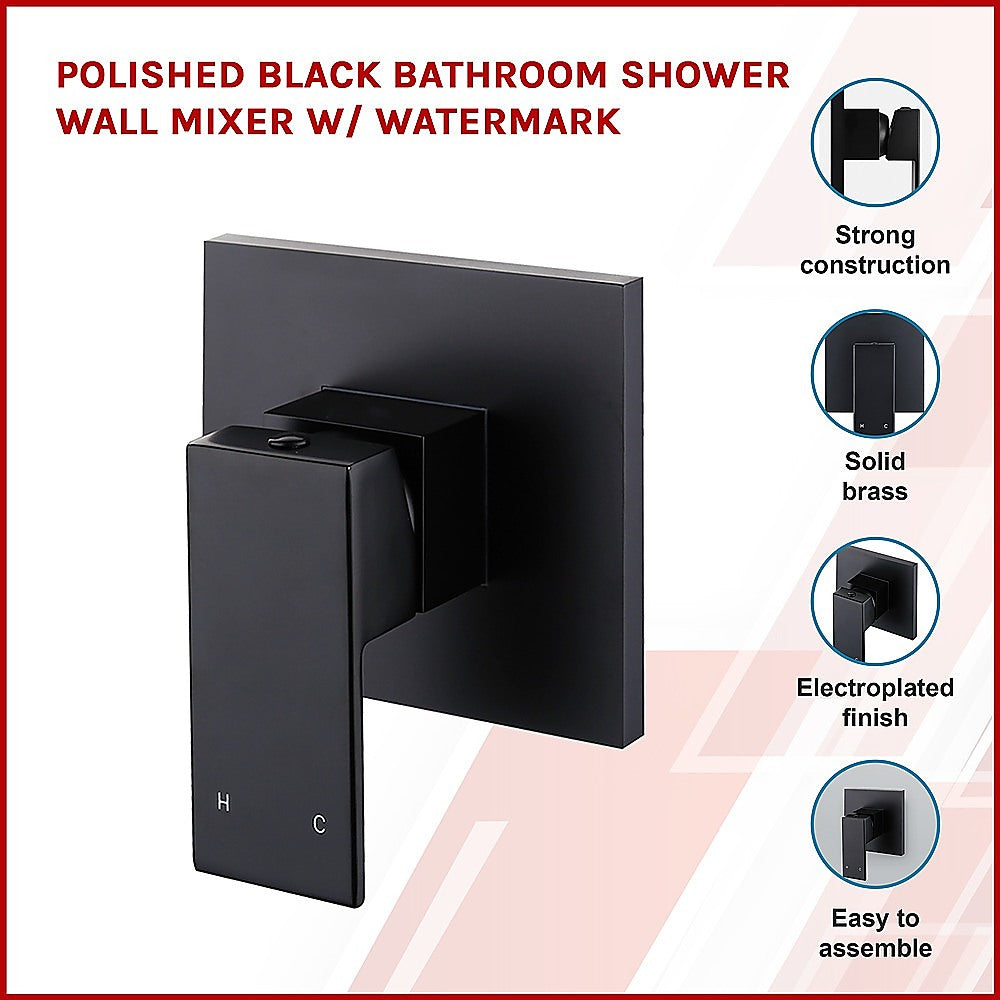 Polished Black Bathroom Shower Wall Mixer w/ WaterMark