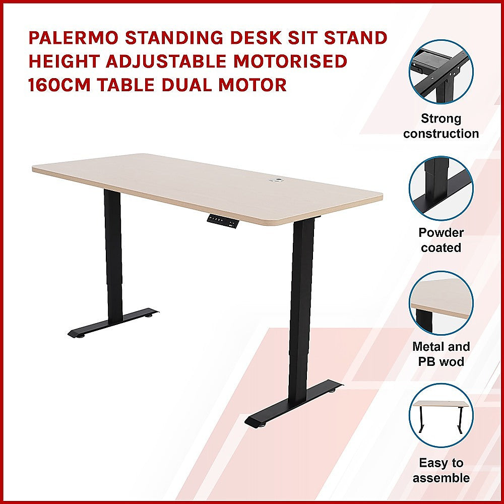 Palermo Standing Desk Sit Stand Height Adjustable Motorised 160cm Table Dual Motor