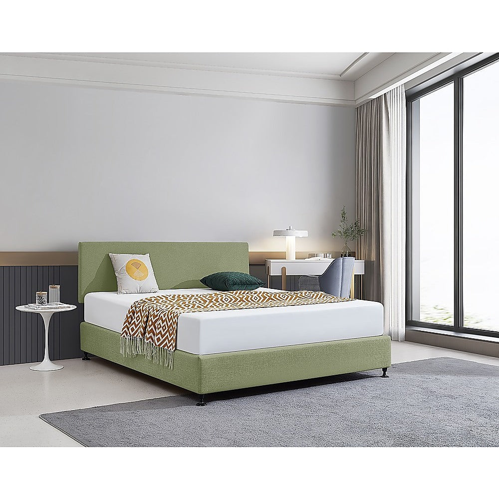 Linen Fabric King Bed Deluxe Headboard Bedhead - Olive Green