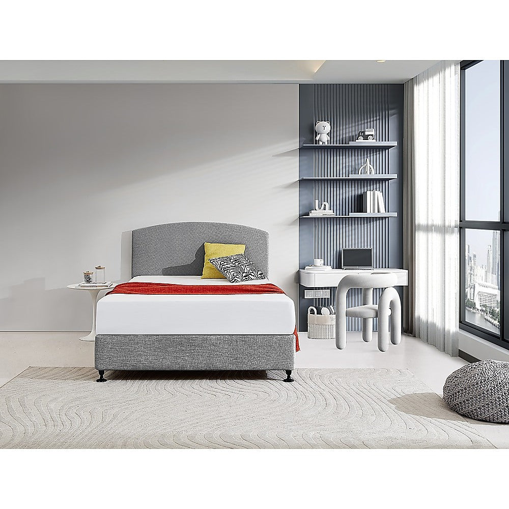 Linen Fabric Double Bed Curved Headboard Bedhead - Night Ash