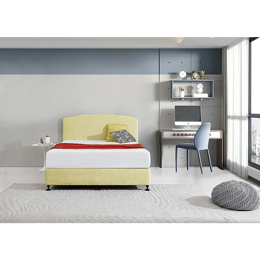 Linen Fabric Queen Bed Curved Headboard Bedhead - Sulfur Yellow