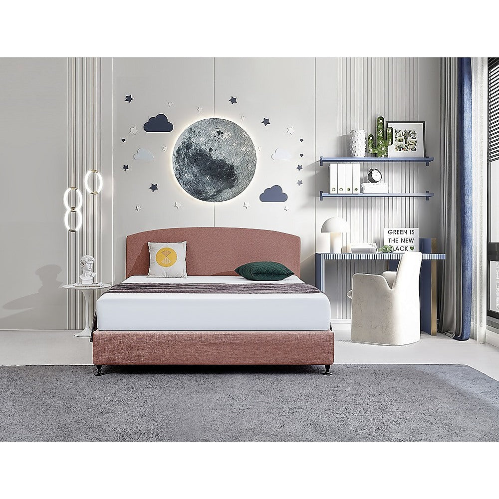 Linen Fabric King Bed Curved Headboard Bedhead - Pearl Copper Brown