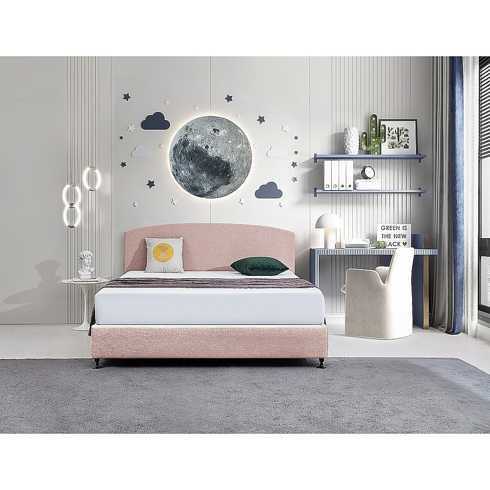 Linen Fabric King Bed Curved Headboard Bedhead - Pale Pink