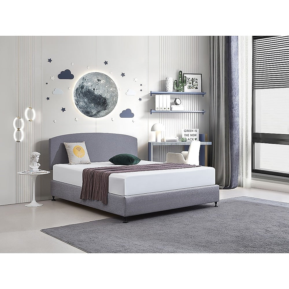 Linen Fabric King Bed Curved Headboard Bedhead - Slate Ash