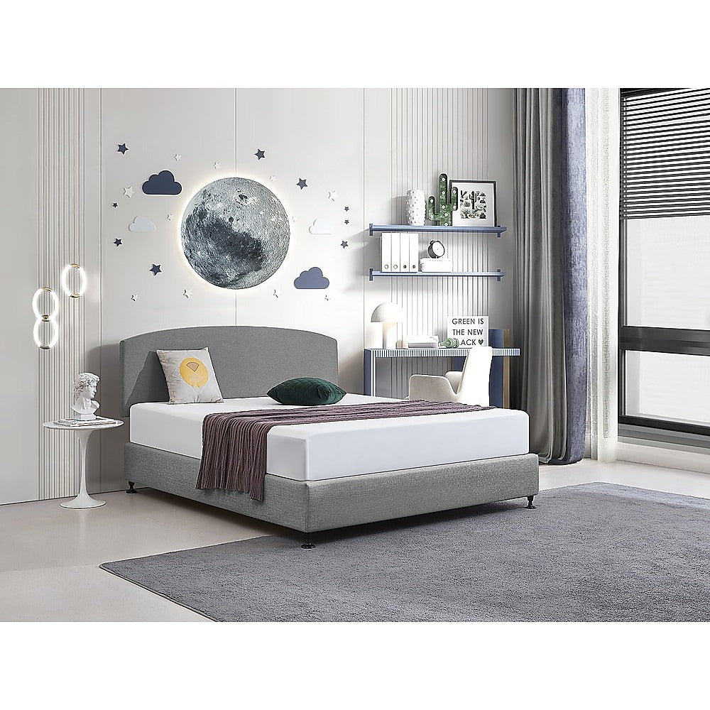 Linen Fabric King Bed Curved Headboard Bedhead - Night Ash