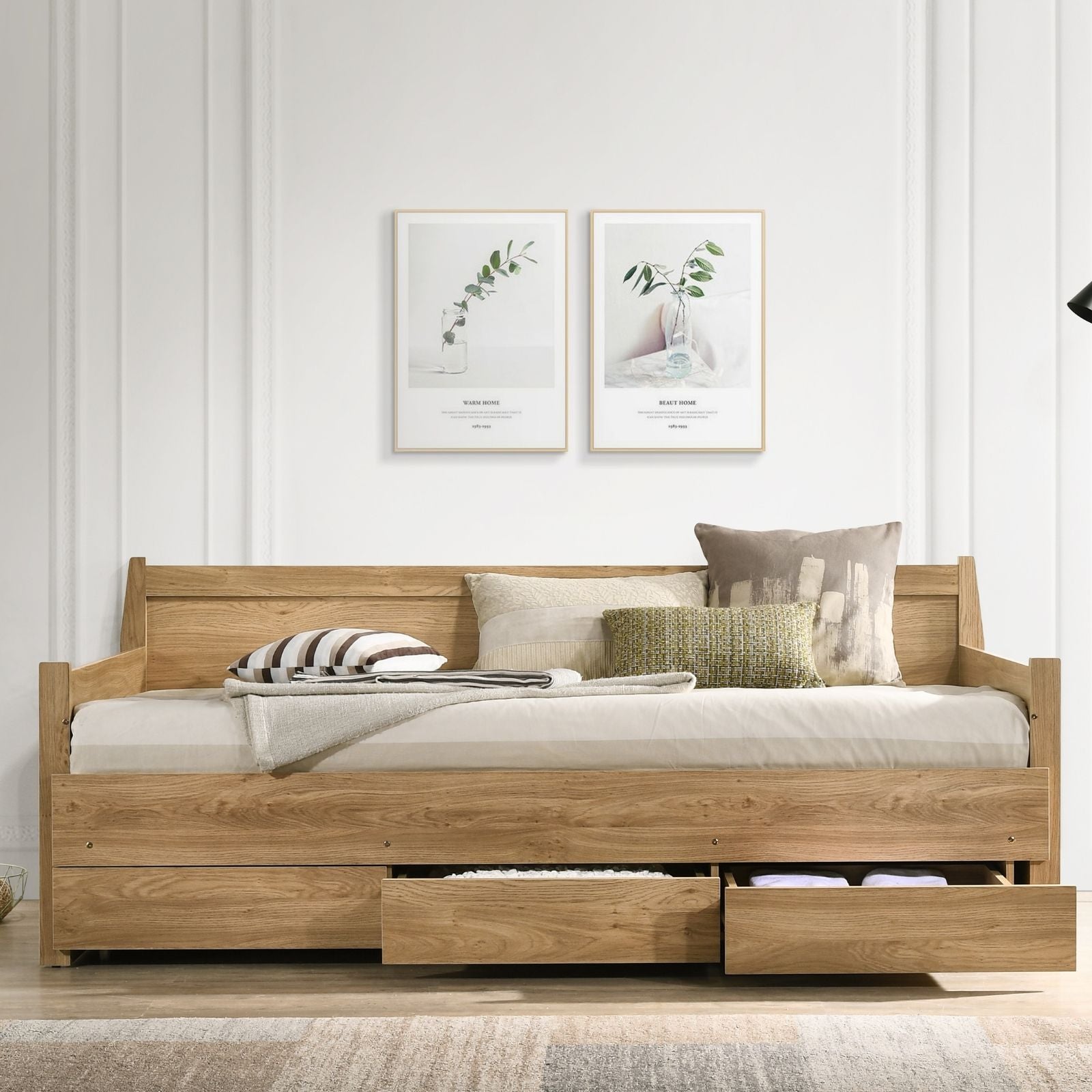 Mica Natural Wooden Day Bed with 3 Drawers Sofa Bed Frame