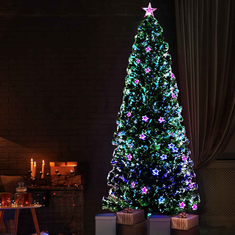 Jingle Jollys 2.4M 8FT LED Christmas Tree Xmas Optic Fiber Multi Colour Lights