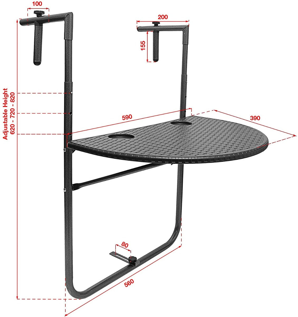 Shelf Wood Grain Finish Balcony Table Semi Circle