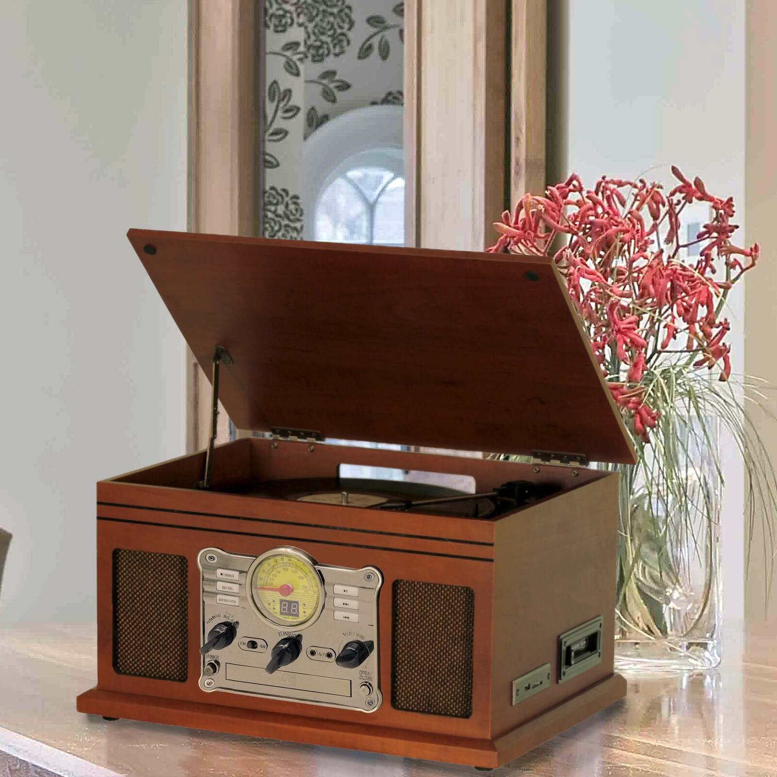 Vinyl, Turntable, Wireless Streaming + CD Player in 1 Retro Music Centre